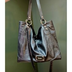 Nine West Black Faux Leather Boho Shoulder Handbag
